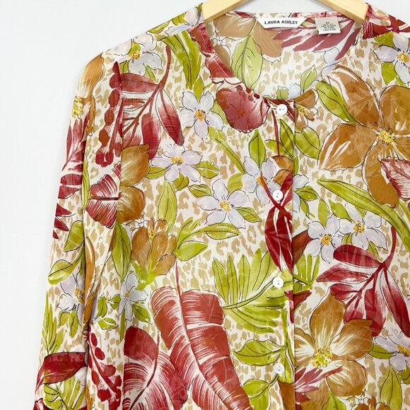 Vintage Laura Ashley Silk Floral Button Front Top Blouse Size Medium Women's - Picture 2 of 4
